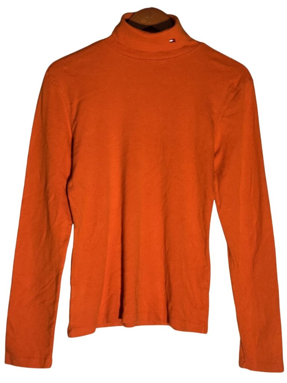 Vintage 2001 Tommy Hilfiger Orange Cotton Turtleneck Long Sleeve Logo Top Y2K